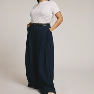 Universal Standard Navy Wide-Leg High-Waist Trousers